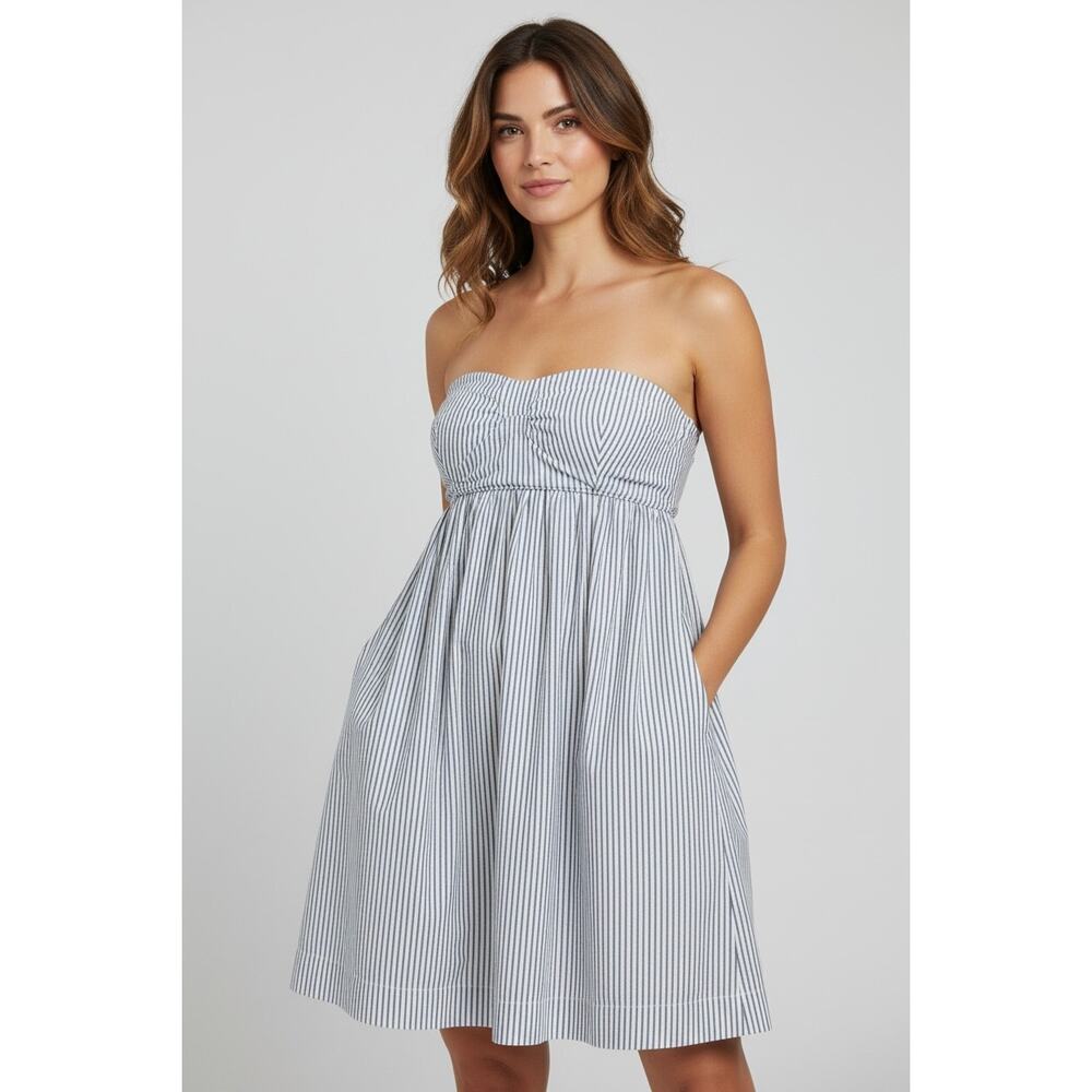 Vintage American Eagle Conductor Stripe Mini Strapless Denim Dress Size 2
